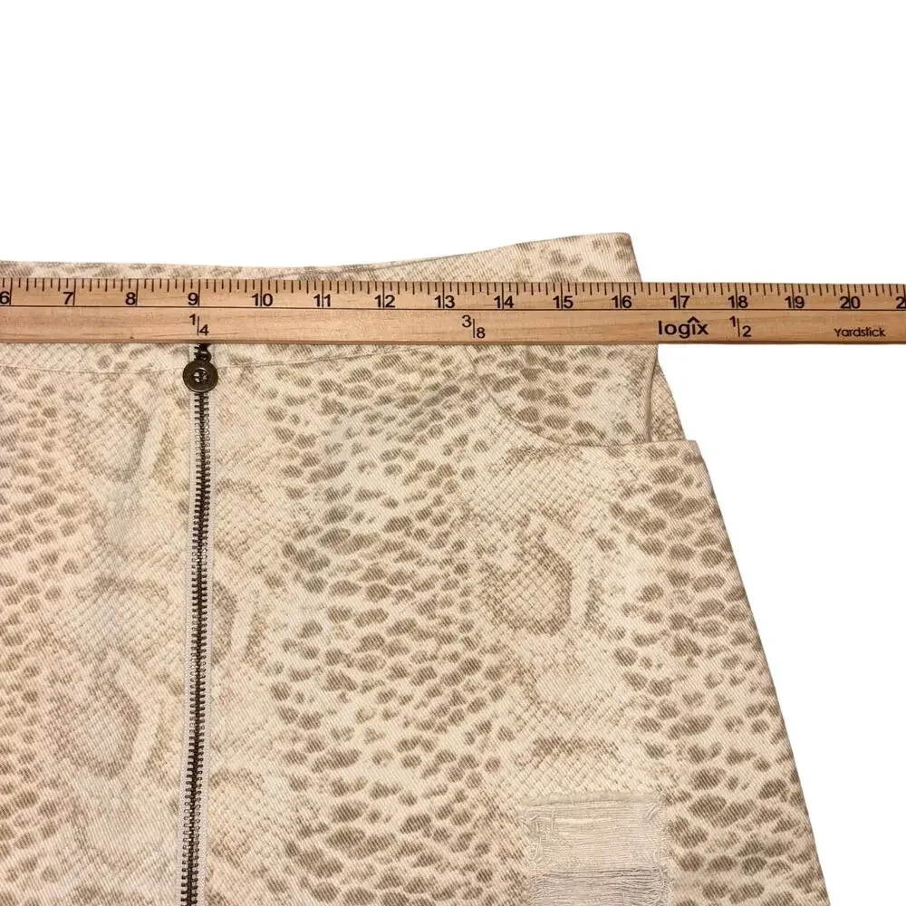 Snakeskin Print Full Zip Mini Skirt Cream Gray Size Large Animal Print She + Sky